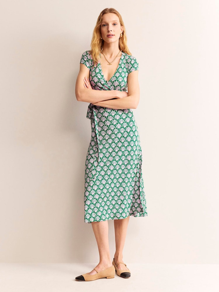 Boden Green Joanna Cap Sleeve Wrap Dress - Image 1 of 5