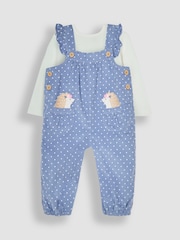 JoJo Maman Bébé Blue Hedgehog Appliqué Cord Dungarees & Top Set - Image 1 of 6