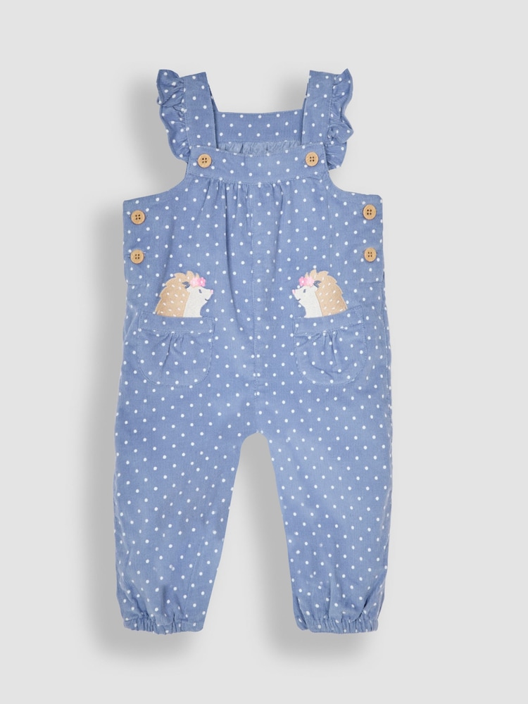 JoJo Maman Bébé Blue Hedgehog Appliqué Cord Dungarees & Top Set - Image 2 of 6