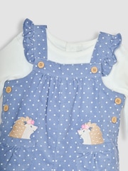 JoJo Maman Bébé Blue Hedgehog Appliqué Cord Dungarees & Top Set - Image 6 of 6