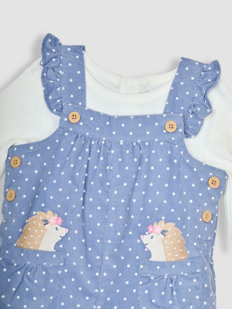 JoJo Maman Bébé Blue Hedgehog Appliqué Cord Dungarees & Top Set - Image 6 of 6
