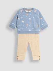 JoJo Maman Bébé Blue Woodland Friends Sweatshirt & Rib Leggings Set - Image 1 of 5