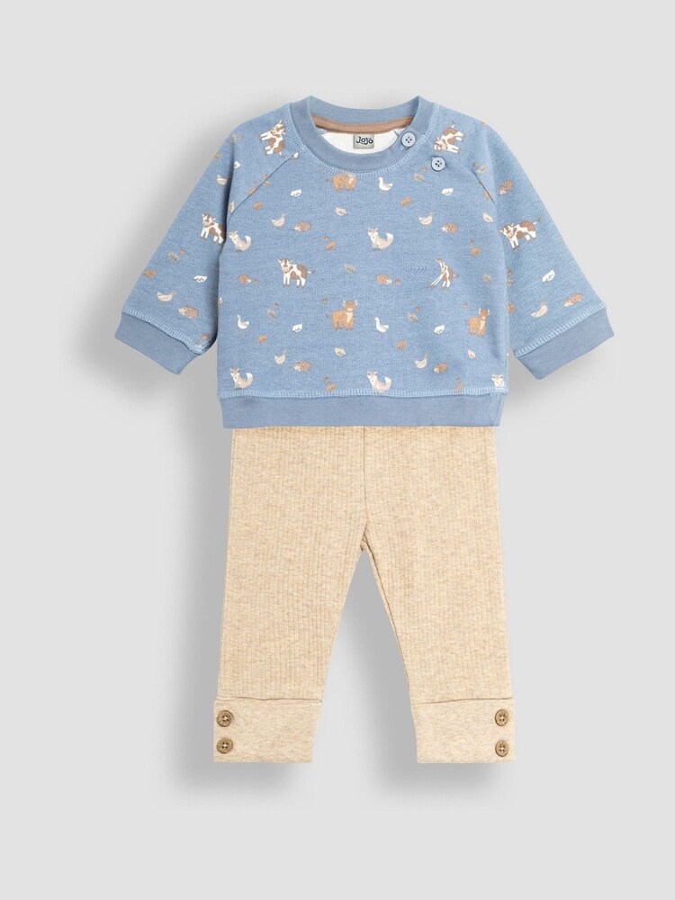 JoJo Maman Bébé Blue Woodland Friends Sweatshirt & Rib Leggings Set - Image 1 of 5