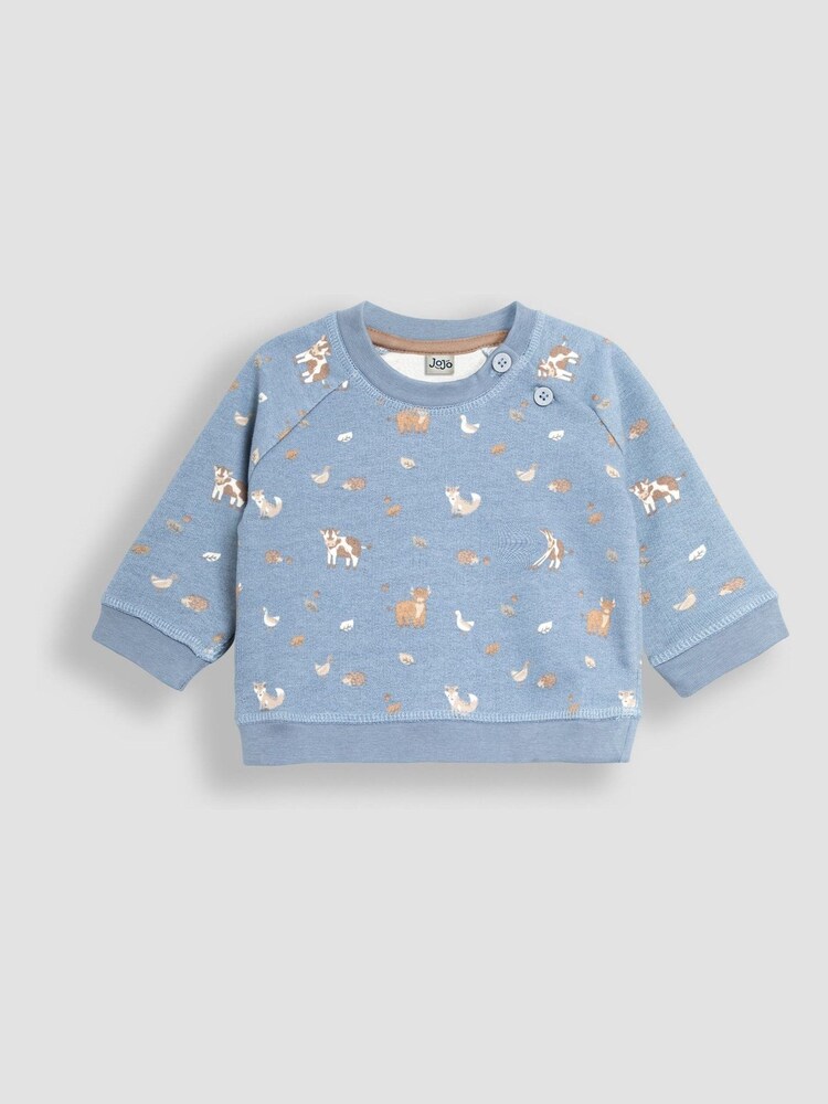 JoJo Maman Bébé Blue Woodland Friends Sweatshirt & Rib Leggings Set - Image 2 of 5