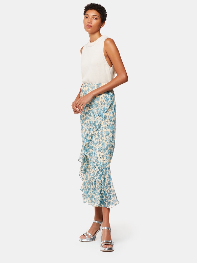 Whistles Blue Shaded Floral Midi Skirt - Image 1 of 5