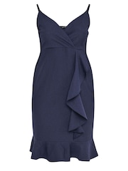 Yours Curve Navy Blue LONDON Ruffle Jacquard Dress - Image 5 of 5