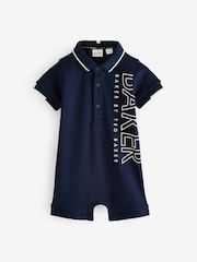 Baker by Ted Baker Navy Graphic 100% Cotton Romper - Image 1 of 4