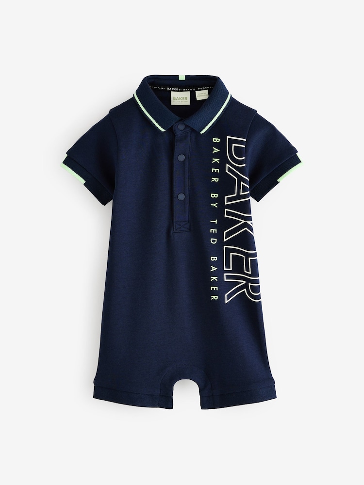 Baker by Ted Baker Navy Graphic 100% Cotton Romper - Image 1 of 4