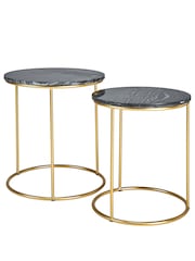 Pacific Black Set of 2 Milly Marble Tables with Gold Frame - Image 2 of 4