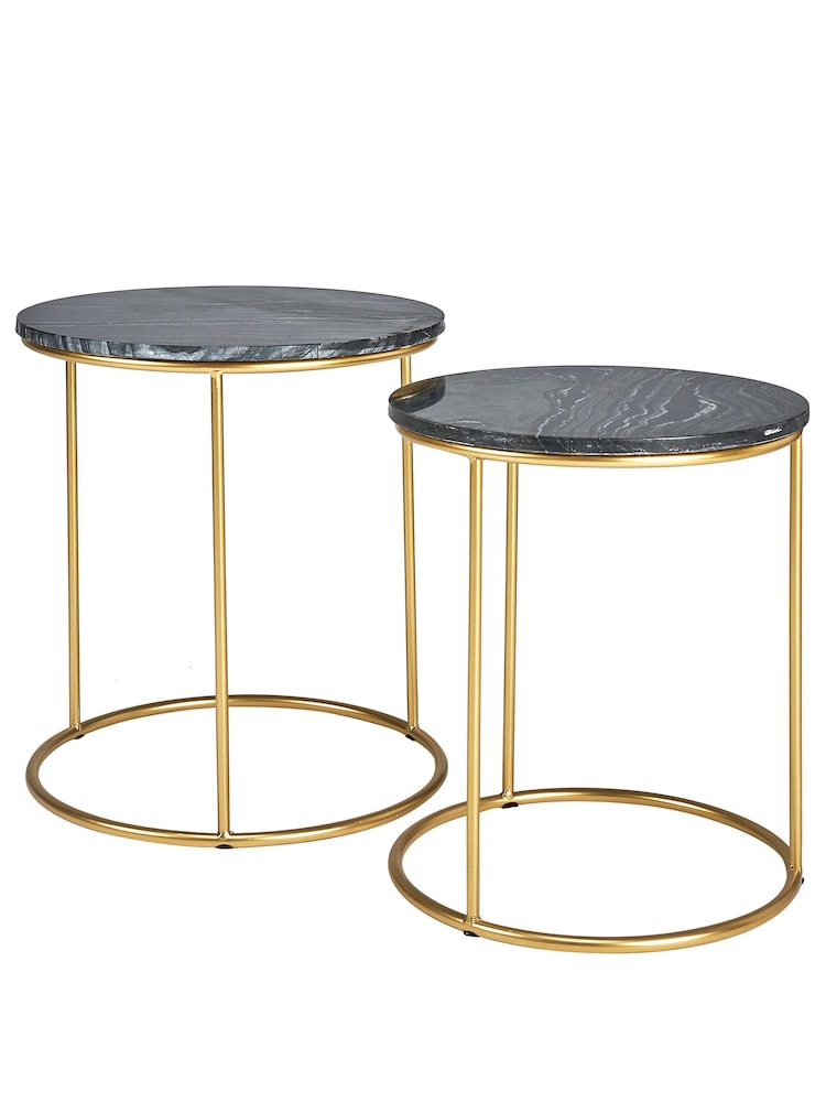 Pacific Black Set of 2 Milly Marble Tables with Gold Frame - Image 2 of 4