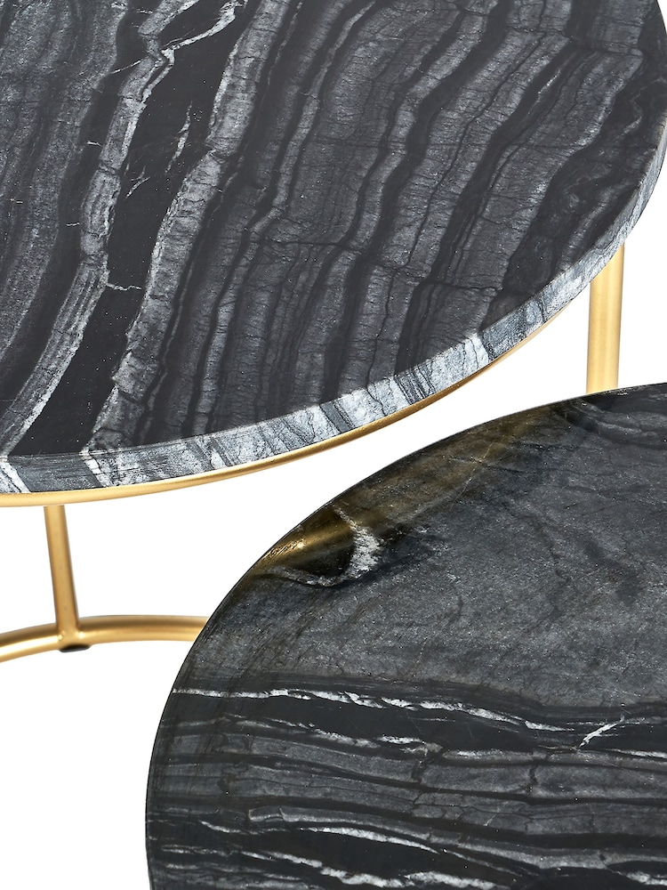 Pacific Black Set of 2 Milly Marble Tables with Gold Frame - Image 4 of 4