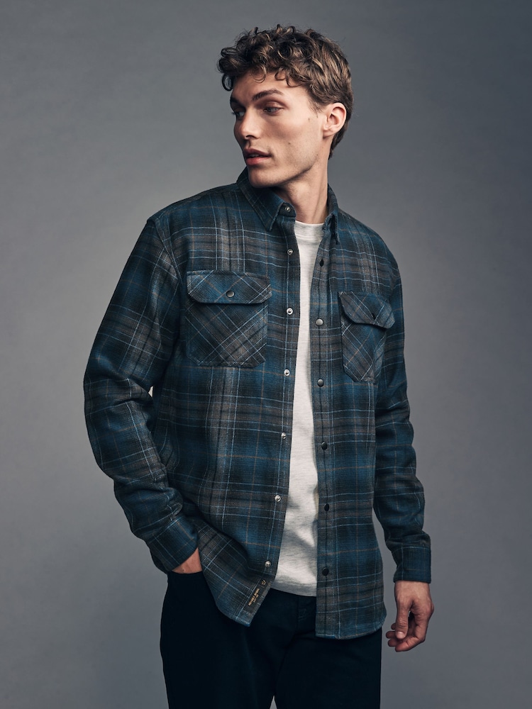 Navy Blue Long Sleeve Check Shirt - Image 1 of 11