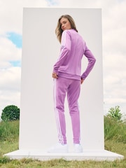 adidas Purple/White 3 Stripe Essentials Tracksuit - Image 3 of 6