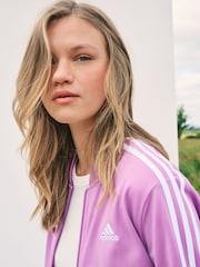 adidas Purple/White 3 Stripe Essentials Tracksuit - Image 5 of 6
