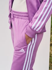 adidas Purple/White 3 Stripe Essentials Tracksuit - Image 6 of 6
