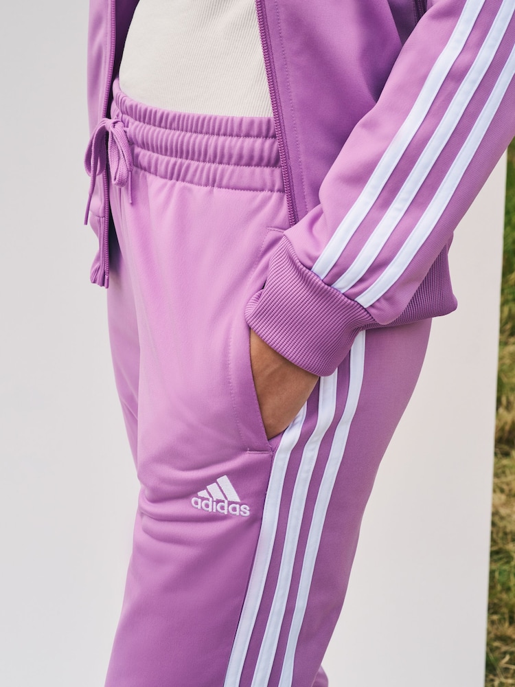 adidas Purple/White 3 Stripe Essentials Tracksuit - Image 6 of 6