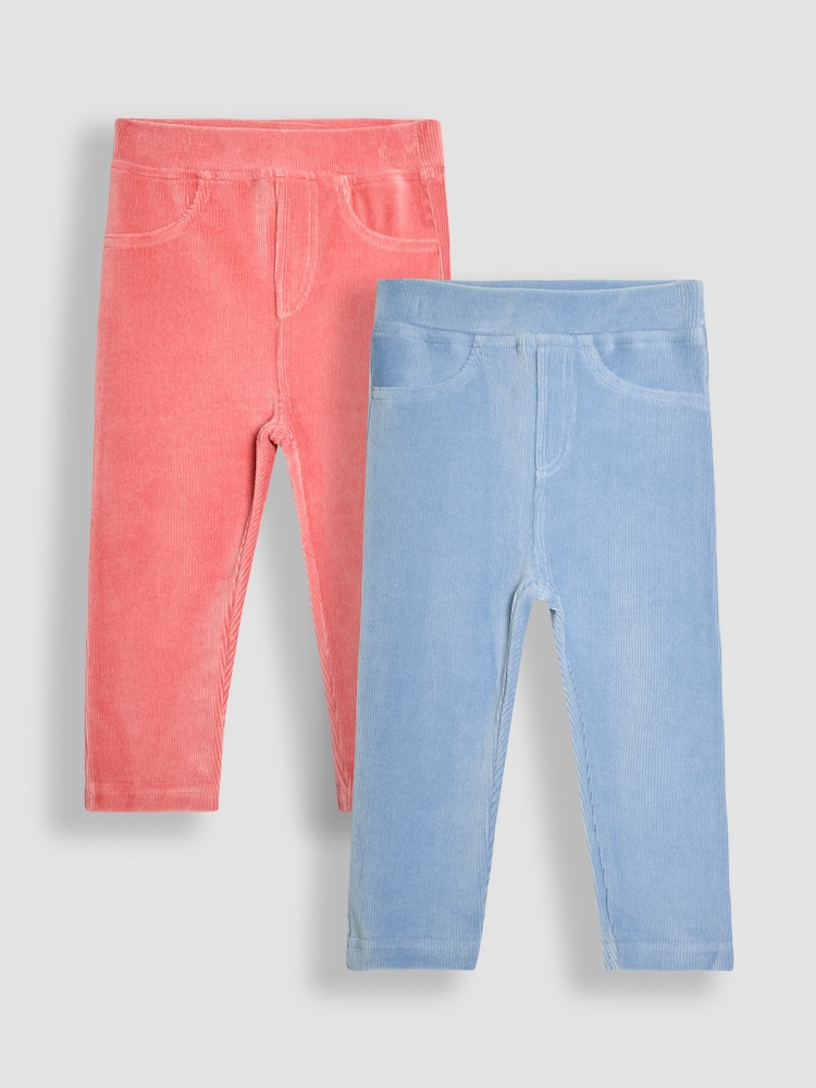 JoJo Maman Bébé Rose Pink & Pale Blue 2-Pack Jersey Cord Jeggings - Image 1 of 7