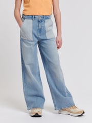Jack Wills Blue Girls Wide Leg Reverse Pocket 100% Cotton Jeans - Image 1 of 4