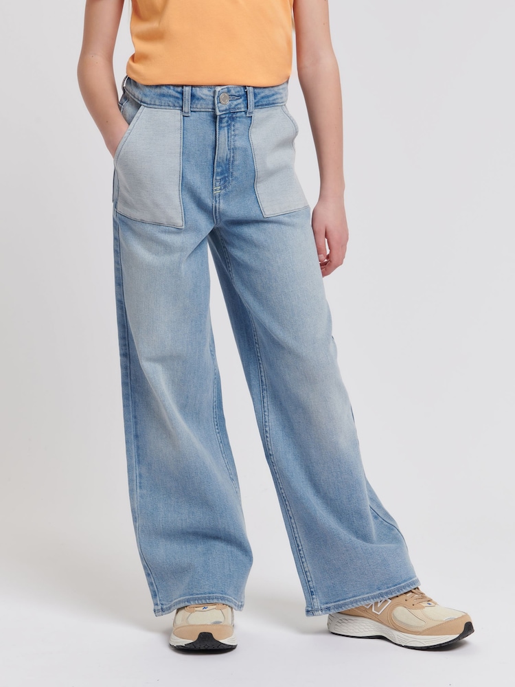 Jack Wills Blue Girls Wide Leg Reverse Pocket 100% Cotton Jeans - Image 1 of 4