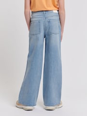 Jack Wills Blue Girls Wide Leg Reverse Pocket 100% Cotton Jeans - Image 2 of 4