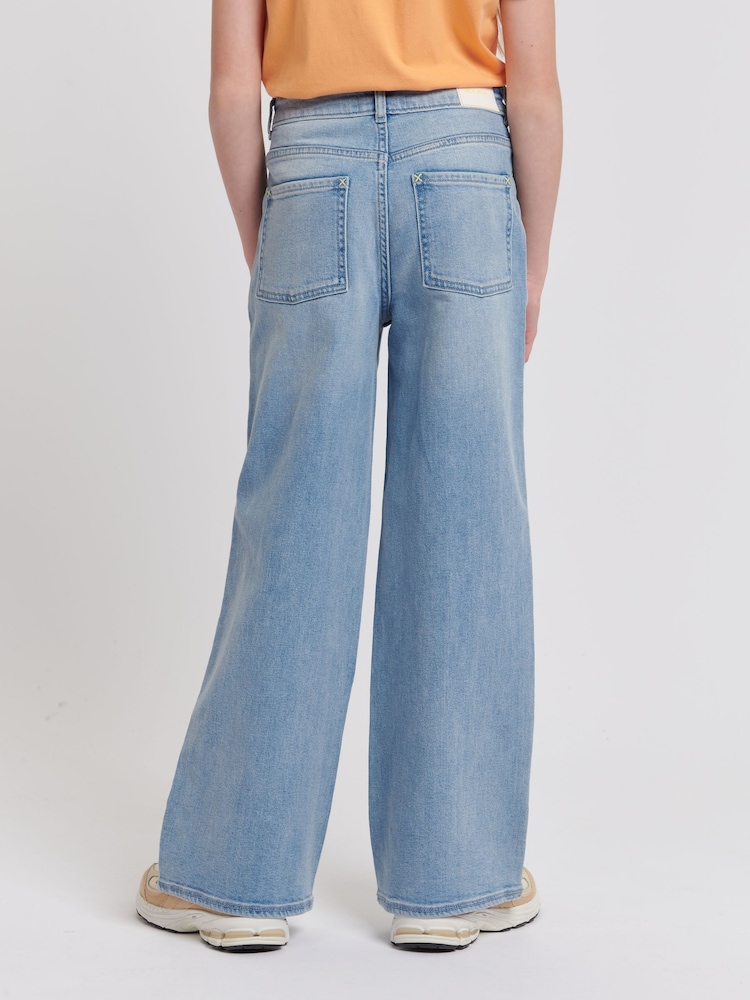 Jack Wills Blue Girls Wide Leg Reverse Pocket 100% Cotton Jeans - Image 2 of 4