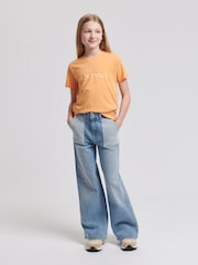 Jack Wills Blue Girls Wide Leg Reverse Pocket 100% Cotton Jeans - Image 4 of 4
