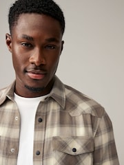 Stone Natural Short Sleeve Check Twin Pocket Western 100% Cotton Shirt - Image 1 of 8
