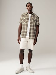 Stone Natural Short Sleeve Check Twin Pocket Western 100% Cotton Shirt - Image 3 of 8