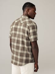 Stone Natural Short Sleeve Check Twin Pocket Western 100% Cotton Shirt - Image 4 of 8