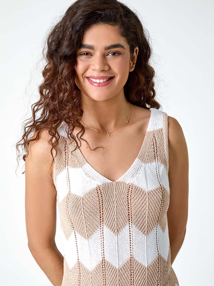 Roman Natural Chevron Stripe Knit Top - Image 4 of 5
