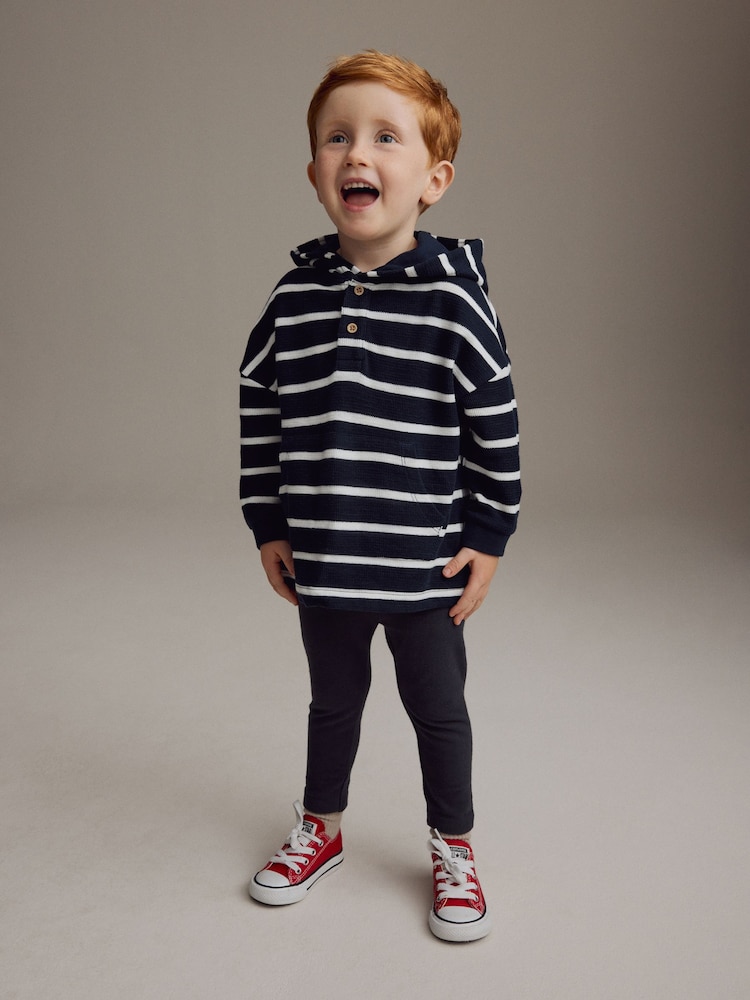 В темно-синюю/белую полоску - Long Sleeve 100% Cotton Hoodie and Leggings Set (3mths-7yrs) - Изображение 1 из 9