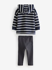 В темно-синюю/белую полоску - Long Sleeve 100% Cotton Hoodie and Leggings Set (3mths-7yrs) - Изображение 6 из 9