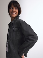 Black Diamanté 100% Cotton Denim Jacket - Image 4 of 8