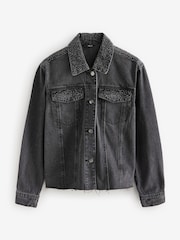 Black Diamanté 100% Cotton Denim Jacket - Image 6 of 8