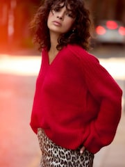 Red Bright Soft Touch V-Neck Knitted Jumper - Image 2 of 6