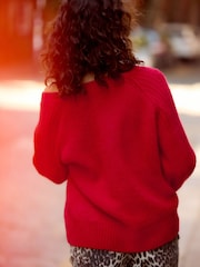 Red Bright Soft Touch V-Neck Knitted Jumper - Image 3 of 6