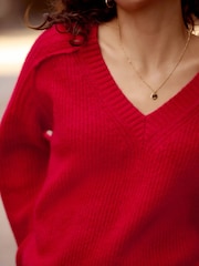 Red Bright Soft Touch V-Neck Knitted Jumper - Image 4 of 6
