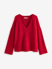 Red Bright Soft Touch V-Neck Knitted Jumper - Image 5 of 6