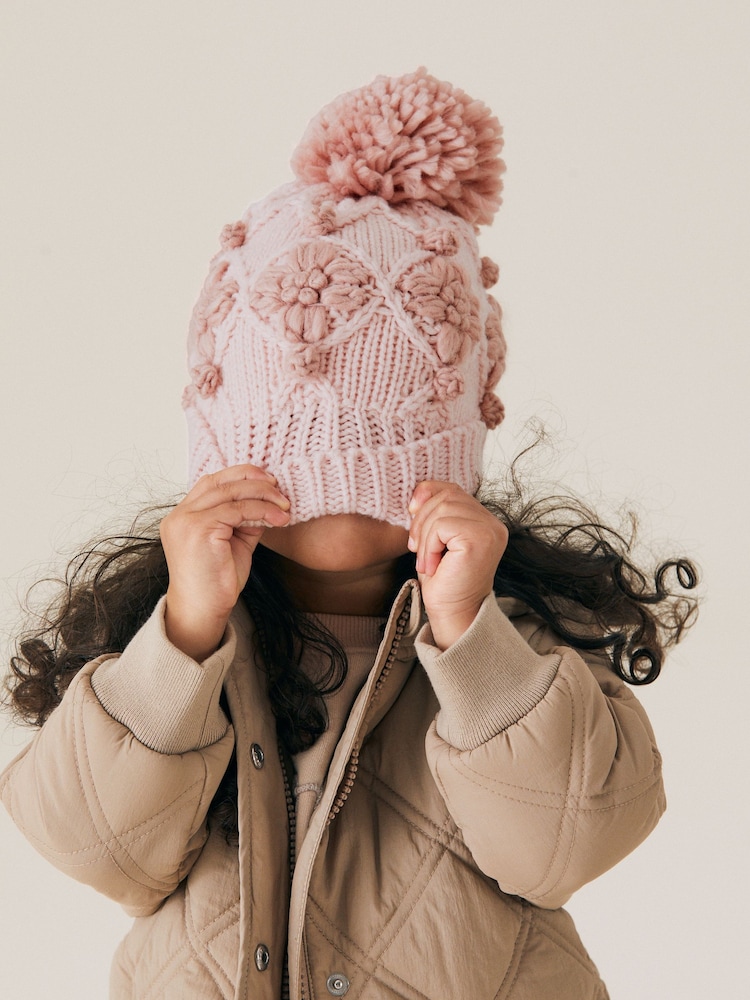 Pink Hand Crafted Pom Beanie Hat (3-10yrs) - Image 2 of 6