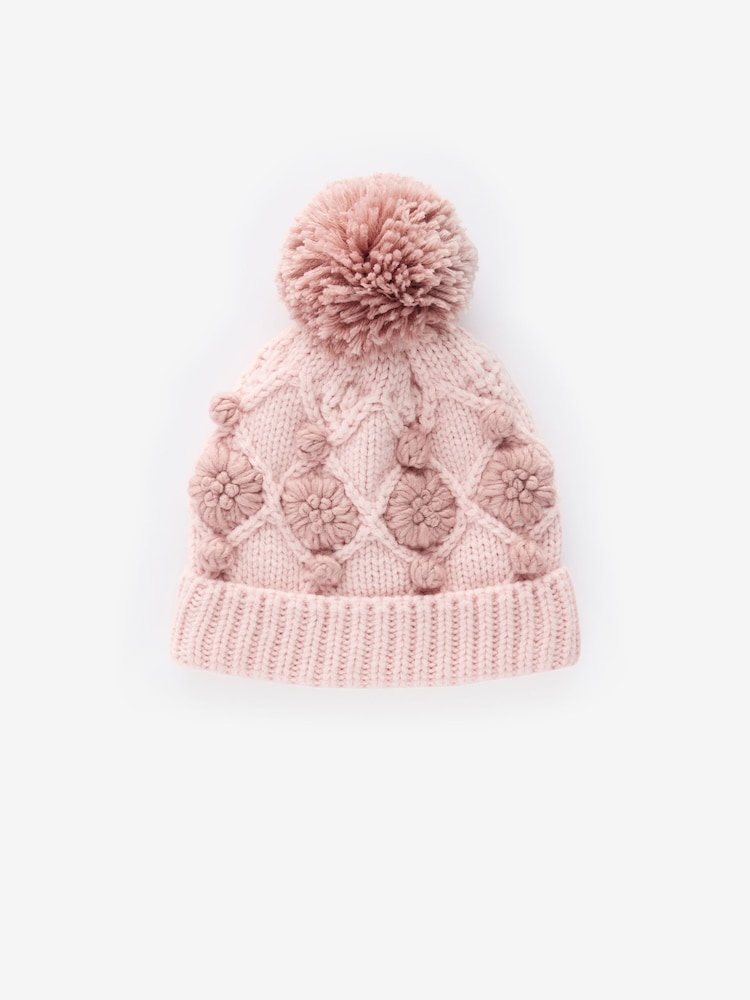 Pink Hand Crafted Pom Beanie Hat (3-10yrs) - Image 4 of 6