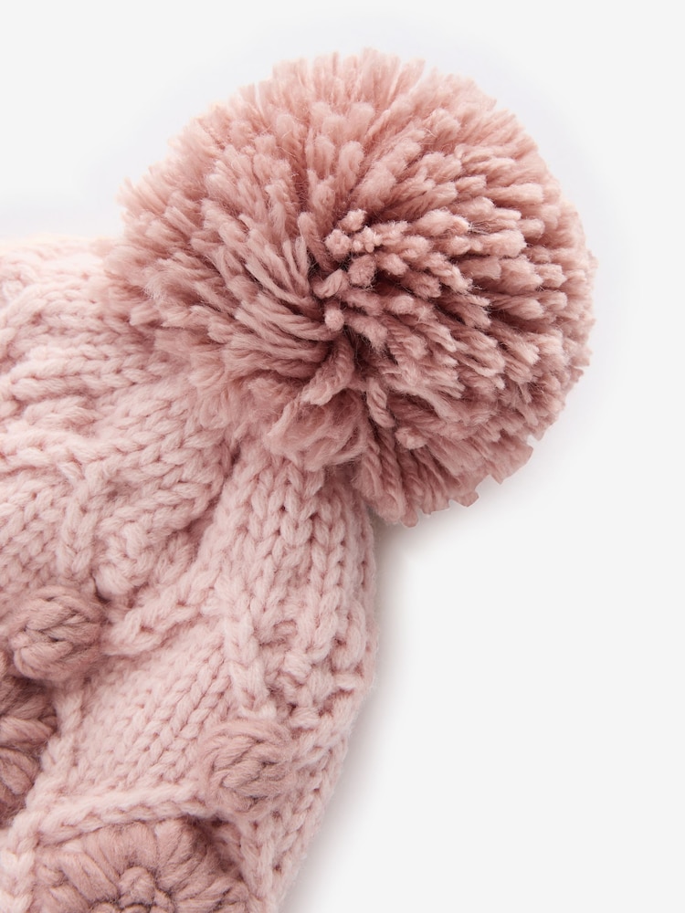 Pink Hand Crafted Pom Beanie Hat (3-10yrs) - Image 5 of 6