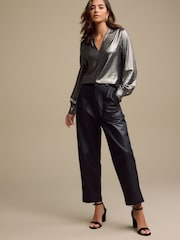 Gold Long Sleeve Shimmer V-Neck Blouse - Image 2 of 6