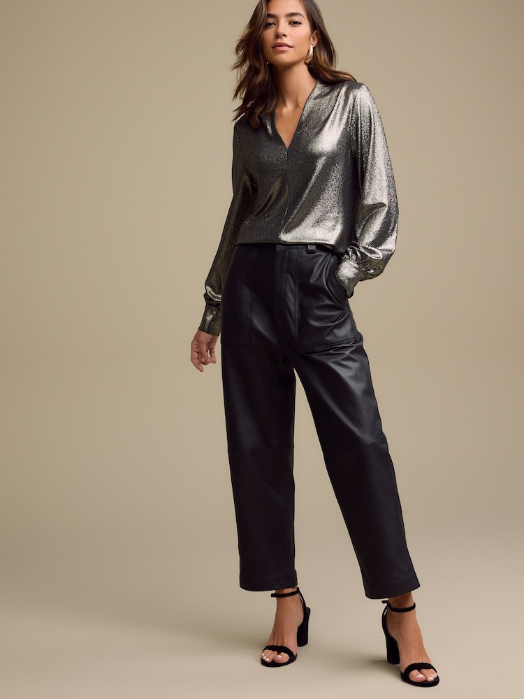 Gold Long Sleeve Shimmer V-Neck Blouse - Image 2 of 6