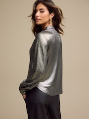 Gold Long Sleeve Shimmer V-Neck Blouse - Image 3 of 6