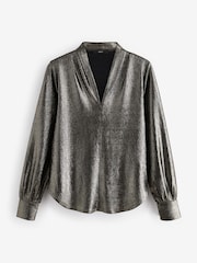 Gold Long Sleeve Shimmer V-Neck Blouse - Image 5 of 6