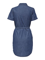JDY Blue Short Sleeve Tie Waist Denim Dress - Image 6 of 6