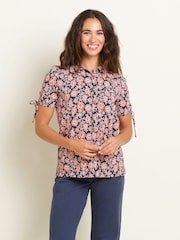 Brakeburn Red 100% Cotton Boho Floral Blouse - Image 1 of 4
