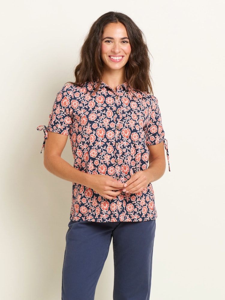 Brakeburn Red 100% Cotton Boho Floral Blouse - Image 1 of 4