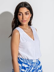 Pour Moi White Maya 100% Cotton Slub Jersey Built Up V-Neck Vest - Image 1 of 4