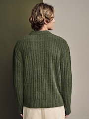 Green Relaxed Fit Bouclé Textured Stripe Crew Jumper - Image 3 of 8